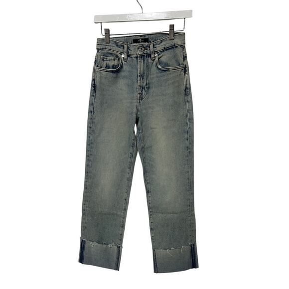 7 FOR ALL MANKIND WOMENS 25 HIGH RISE ANKLE LOGAN STOVEPIPE JEANS FROST BLUE NEW - Picture 1 of 12